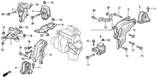 1994 Honda Prelude Rubber, RR. Engine Mounting (MT) Diagram for 50810-SS0-000