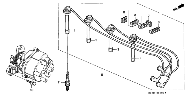 1996 Honda Civic High Tension Cord - Spark Plug Diagram