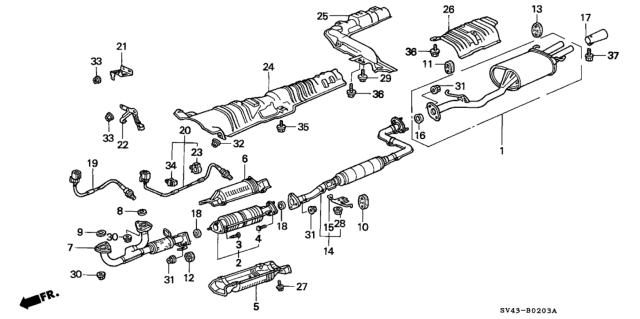 1997 Honda Accord Exhaust Pipe (V6) Diagram