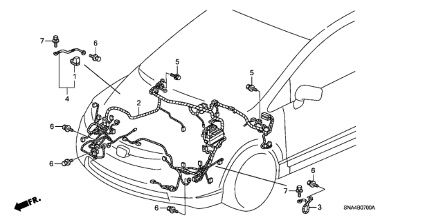 2006 Honda Civic Wire Harness, Engine Room Diagram for 32200-SNA-A60