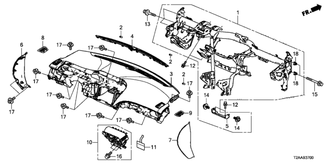 2017 Honda Accord Beam, Steering Hanger Diagram for 61300-T2A-A00ZZ