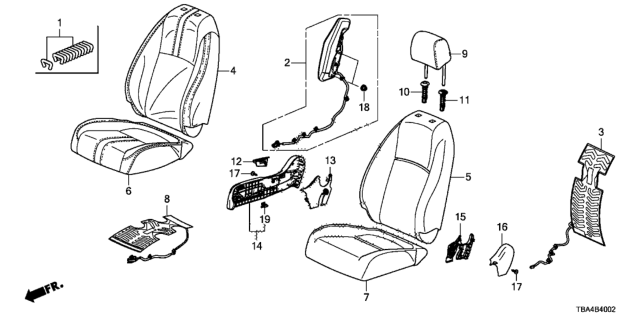 2016 Honda Civic Front Seat (Passenger Side) Diagram