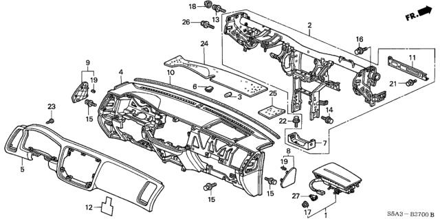 2001 Honda Civic Beam, Steering Hanger Diagram for 61310-S5A-A00ZZ