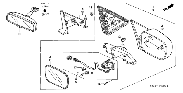 1998 Honda Accord Mirror, Driver Side Diagram for 76253-S82-A21