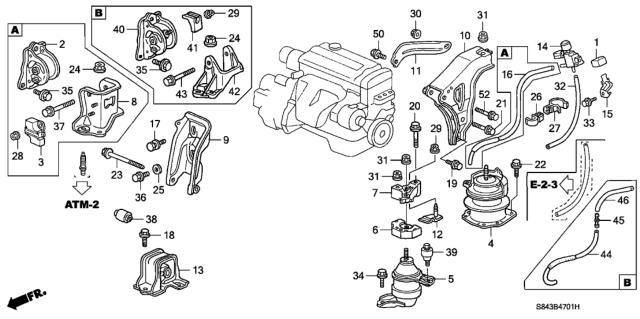 1999 Honda Accord Bracket, RR. Engine Mounting (AT) Diagram for 50827-S84-A80