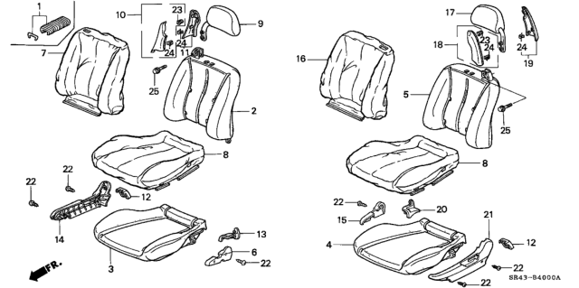1994 Honda Civic Headrest Assy., R. FR. *YR150L* (MYSTIC BROWN) Diagram for 81140-SR4-A14ZC