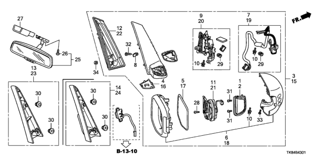 2013 Honda Odyssey Mirror Sub-Assembly, Passenger Side (Heated) Diagram for 76203-TK8-A11