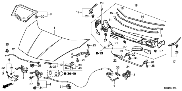 2011 Honda Fit Lock Assembly, Hood Diagram for 74120-TK6-A11