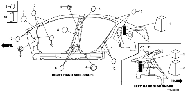 2013 Honda Civic Insulator, L. RR. Inside (Lower) Diagram for 74517-TR6-A00