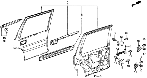 1987 Honda Civic Hinge B, RR. Door (Lower) Diagram for 76740-SD9-003ZZ