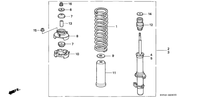 1997 Honda Accord Shock Absorber Assembly, Left Front Diagram for 51602-SV5-A32
