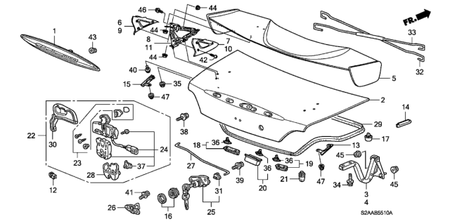 2008 Honda S2000 Cylinder, Trunk Diagram for 74861-S5A-G01