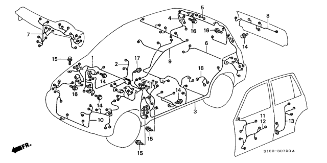 1999 Honda CR-V Wire Harness, Driver Door Diagram for 32751-S10-A03