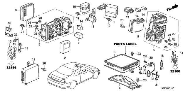 1998 Honda Accord Box Assembly, Fuse (Passenger Side) Diagram for 38210-S82-A31