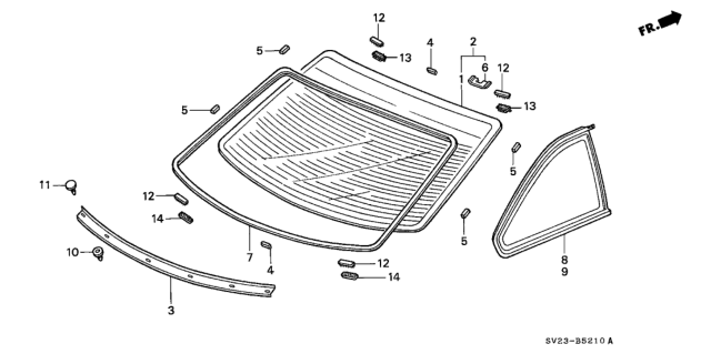 1997 Honda Accord Cover, RR. Windshield (Lower) Diagram for 73220-SV4-013