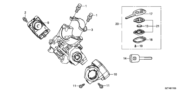 2011 Honda CR-Z Key, Immobilizer & Keyless (Blank) Diagram for 35118-SZT-A00