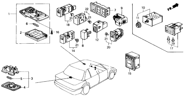 1988 Honda Civic Switch Assembly, Rear Defroster Diagram for 35500-SH4-A02