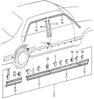 1980 Honda Accord Molding, L. RR. Door Sash Diagram for 76834-672-023