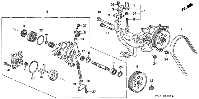 1996 Honda Accord Bolt, Power Steering Pump Adjusting Diagram for 56993-P0G-A00