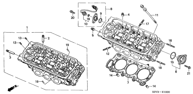 2003 Honda Pilot Cylinder Head Assembly, Front Diagram for 12100-P8E-306