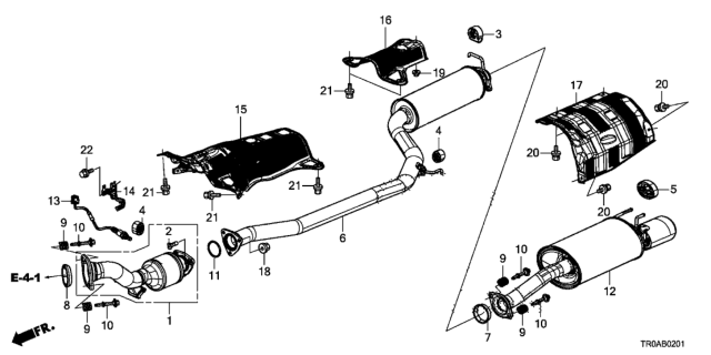 2013 Honda Civic Muffler, Exhuast Diagram for 18307-TR7-A11