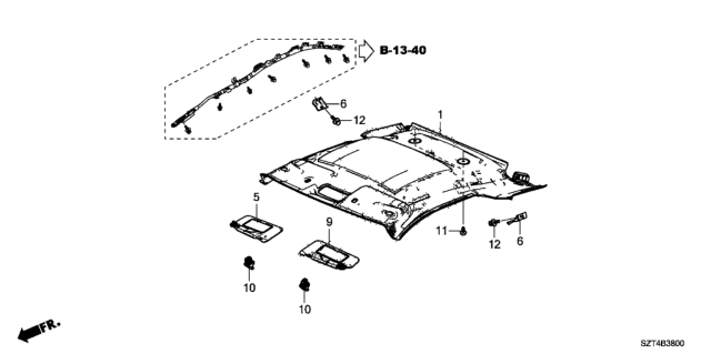 2012 Honda CR-Z Lining Assy., Roof *NH361L* (GRAY) Diagram for 83200-SZT-A11ZB