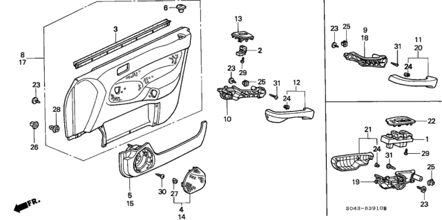 1996 Honda Civic Lining, R. FR. Door *NH178L* (Power Window) (EXCEL CHARCOAL) Diagram for 83533-S01-A20ZA
