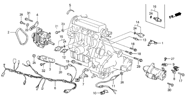 1986 Honda Civic Engine Sub Cord - Sensor Diagram
