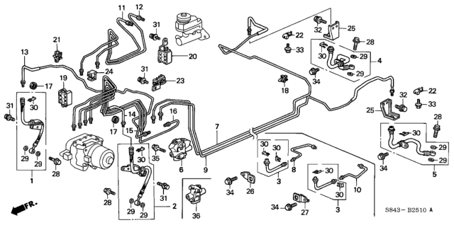 2000 Honda Accord Pipe E, L. Brake Diagram for 46361-S84-A00