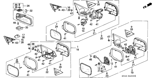 1994 Honda Accord Mirror Assembly, Passenger Side Door Diagram for 76200-SV2-A01
