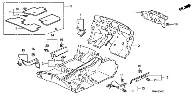 2013 Honda Insight Floor Mat, R. RR. *NH361L* (GRAY) Diagram for 83603-TM8-C01ZB