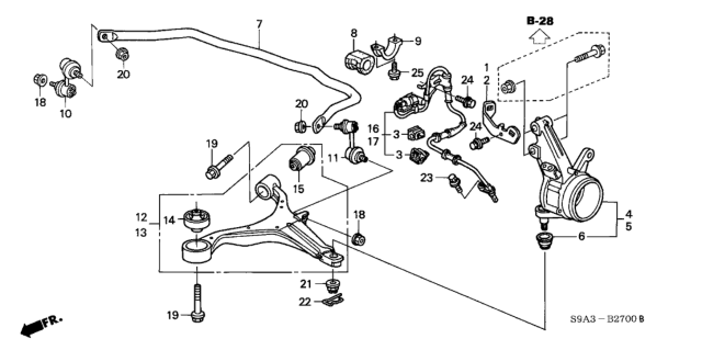 2002 Honda CR-V Arm, Right Front (Lower) Diagram for 51350-S9A-A02