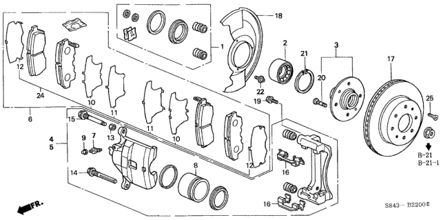 1998 Honda Accord Caliper Sub-Assembly, Left Front Diagram for 45019-S84-A00