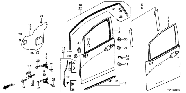 2017 Honda Fit Hinge, Right Front Door (Lower) Diagram for 67420-T5A-003ZZ