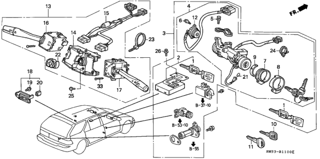 1991 Honda Accord Lock Set *NH89L* (PALMY GRAY) Diagram for 35010-SM5-A00ZA