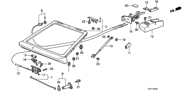 1987 Honda Accord Gasket, Tailgate Open Stay Pin Diagram for 85278-693-000