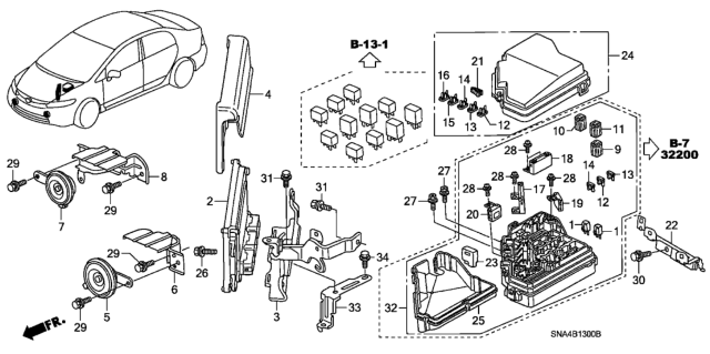 2007 Honda Civic Box Assembly, Relay Diagram for 38250-SNA-A12