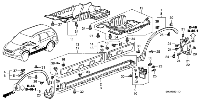 2011 Honda CR-V Garnish Assy., L. RR. Door (Lower) Diagram for 75333-SWA-003