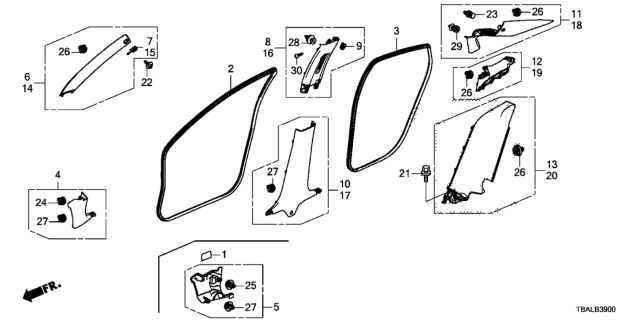 2020 Honda Civic Garnish Assy., L. FR. Pillar *NH900L* (DEEP BLACK) Diagram for 84151-TBA-A11ZA