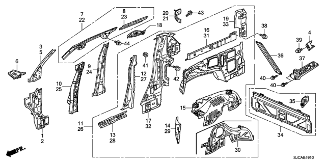 2014 Honda Ridgeline Separator, FR. Pillar Diagram for 64135-SJC-A01