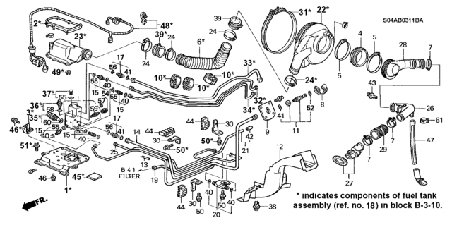 2000 Honda Civic Stay F, Fuel Pipe Diagram for 17766-S1G-000