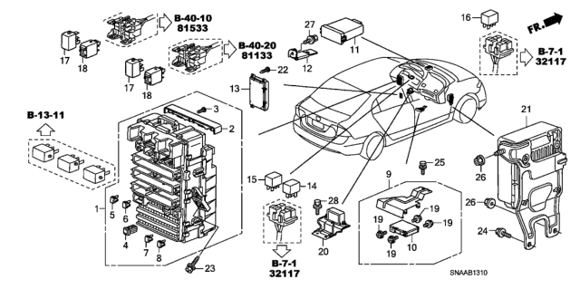 2009 Honda Civic Box Assembly, Fuse Diagram for 38200-SNA-A05