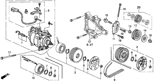 1997 Honda Del Sol A/C Compressor (Sanden) Diagram