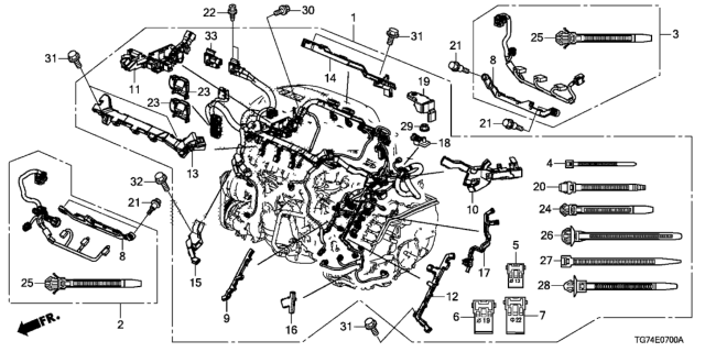 2019 Honda Pilot Sub-Harness, FR. Injector Diagram for 32111-RLV-A00