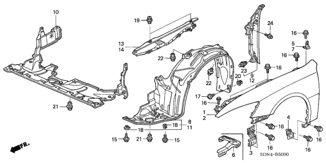 2004 Honda Accord Fender, Right Front (Inner) Diagram for 74101-SDN-A00