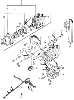 1979 Honda Accord A/C Compressor - Clutch - Pulley  - Wire Harness Diagram