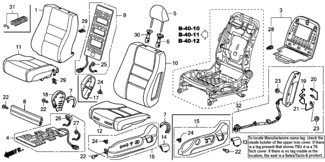 2009 Honda Accord Pad, L. FR. Seat-Back Diagram for 81527-TA0-A21