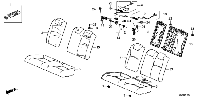 2020 Honda Civic Cable L, RR. Seat Diagram for 82621-TBG-A01