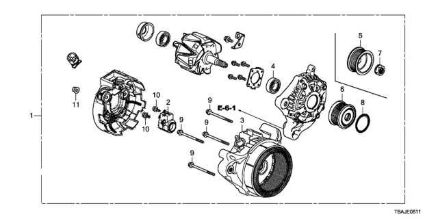 2018 Honda Civic Air Conditioner Generator Assembly Diagram for 31100-5BA-A01