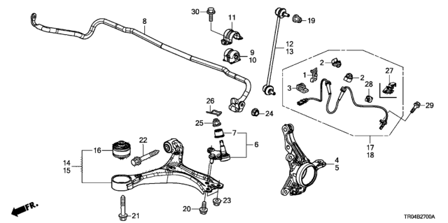 2012 Honda Civic Bracket, Stabilizer Hold Diagram for 51308-TR0-A00